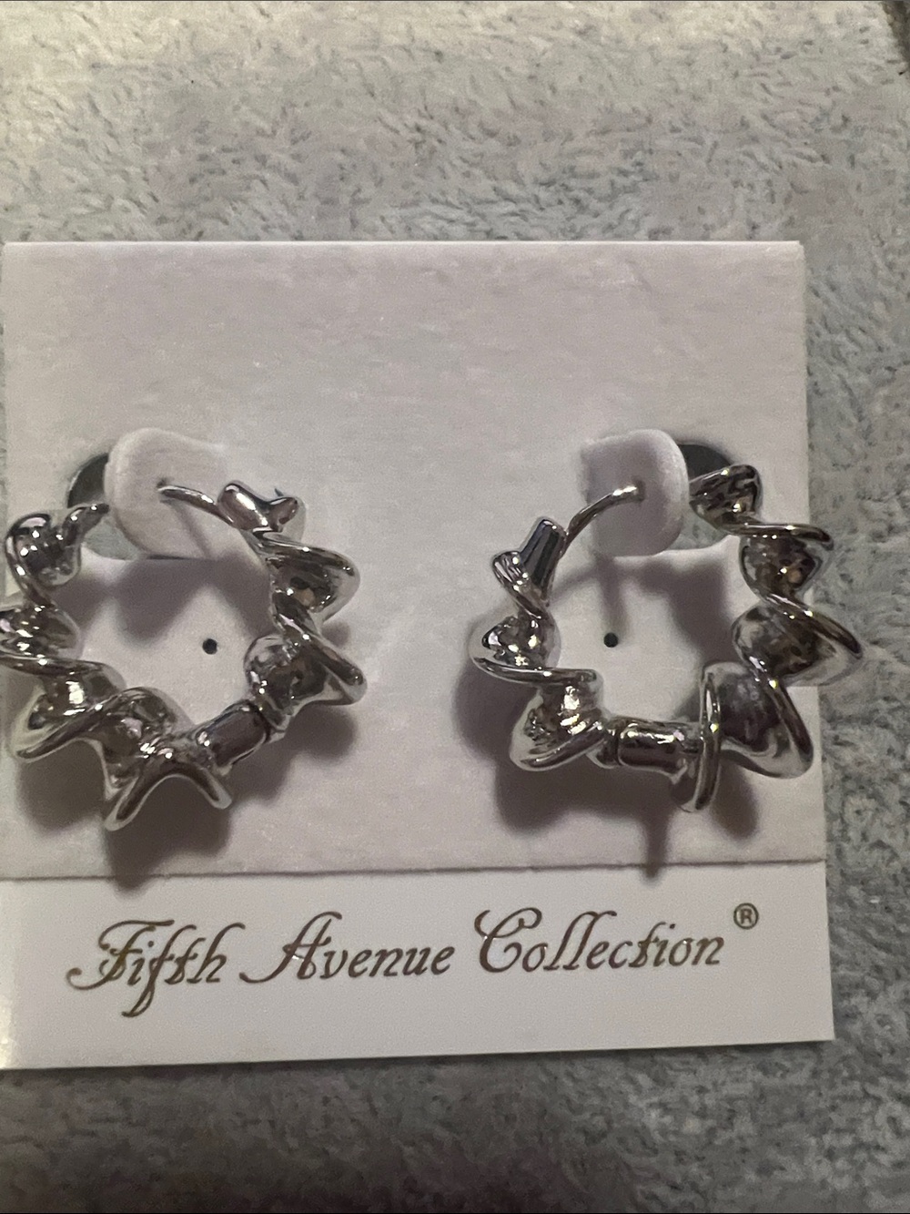 Fifth Avenue Collection Silver Sculpted Hoop Earrings